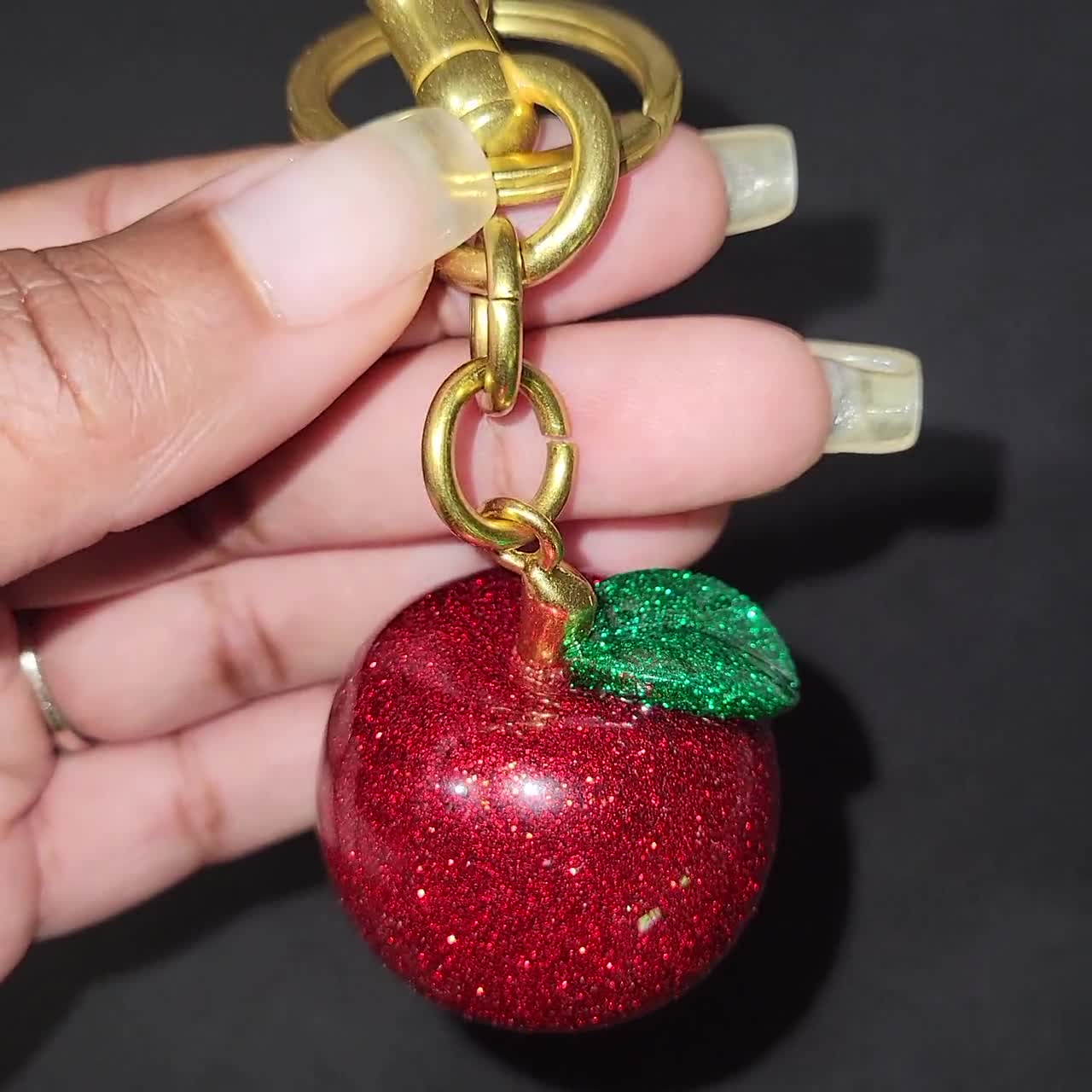 Sparkling Red Apple Bag Charm, Keychain for Purse, Handbag