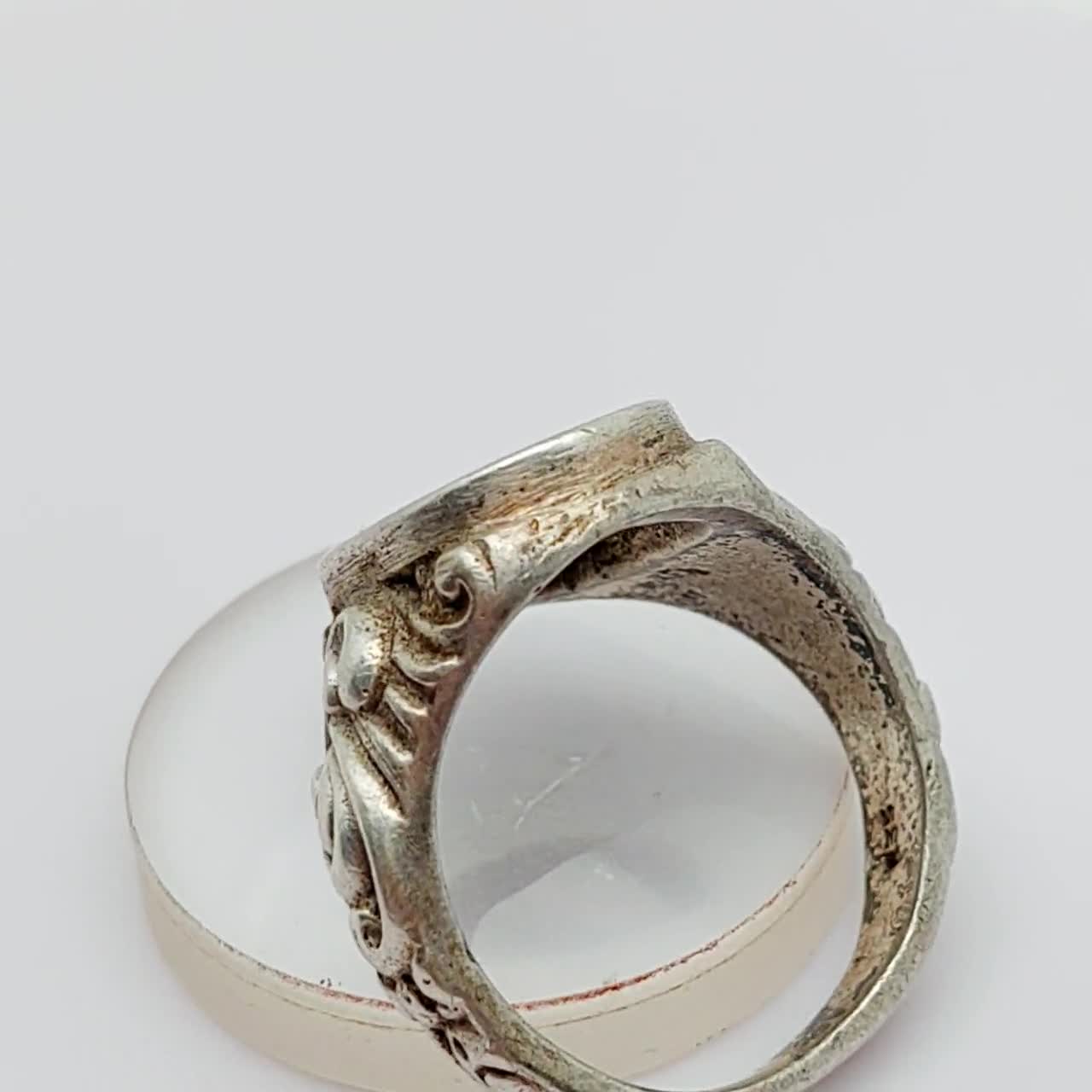 Size 19 59 Antique 835 Silver Ring Signet Ring WS SW Monogram