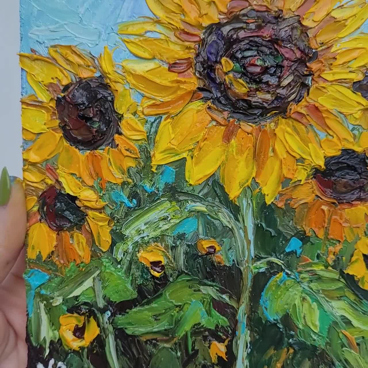 Sunflower Oil Painting Original Art Textured Floral Field