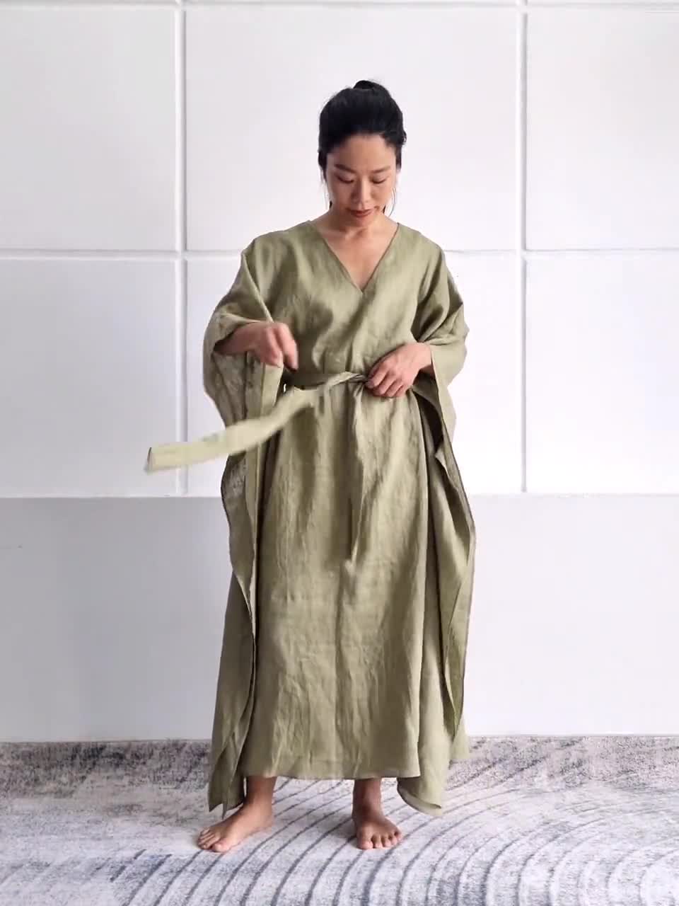 100% Linen 2-way Styling Kaftan With/ Without Belt, Loose Fit
