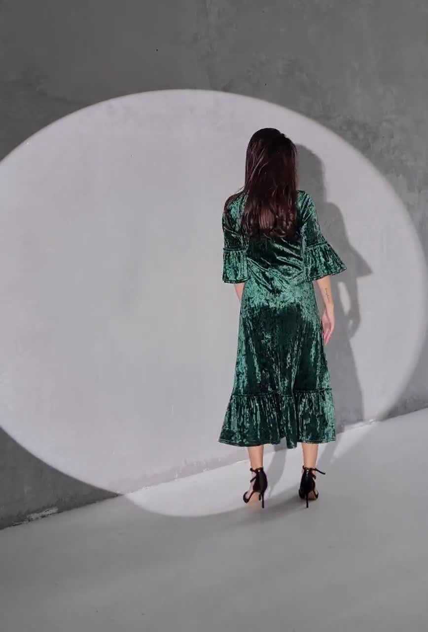 Damen Midi Kleid Rundhalsausschnitt
