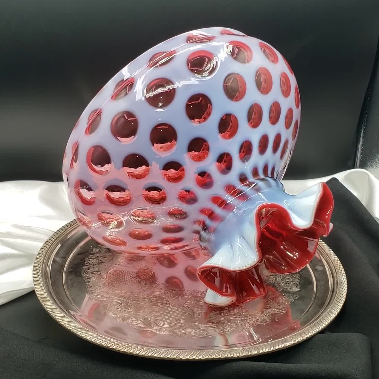 Vintage Fenton Cranberry Pink Coin Dot Lamp Shade: Ruffle