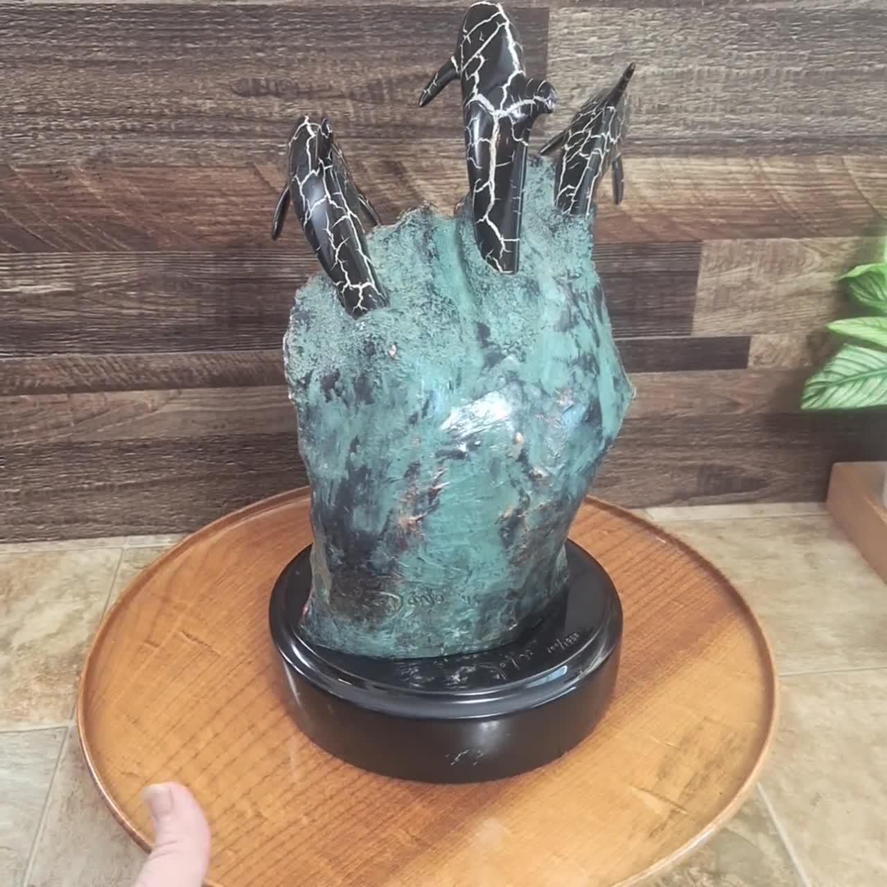 Vintage Bronze Dolphin Joy Sculpture by DONJO: Signed, Dated