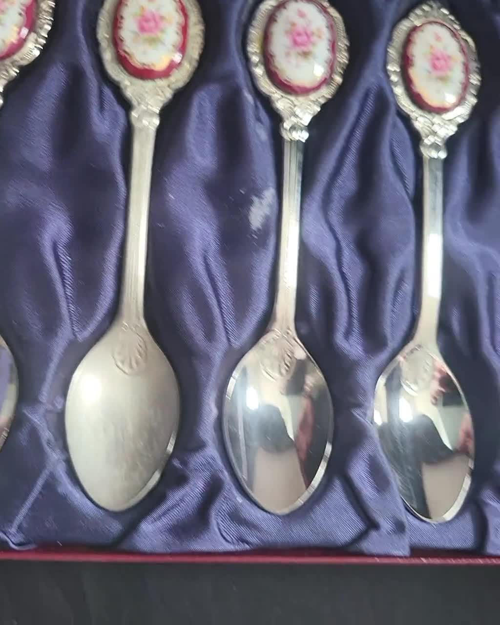 Vintage Floral Porcelain Teaspoons: Boxed Set Collectible Teatime