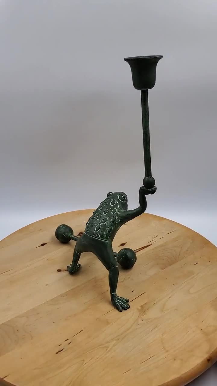 緑青仕上げのヴィンテージ真鍮製カエルキャンドルホルダー - Etsy 日本