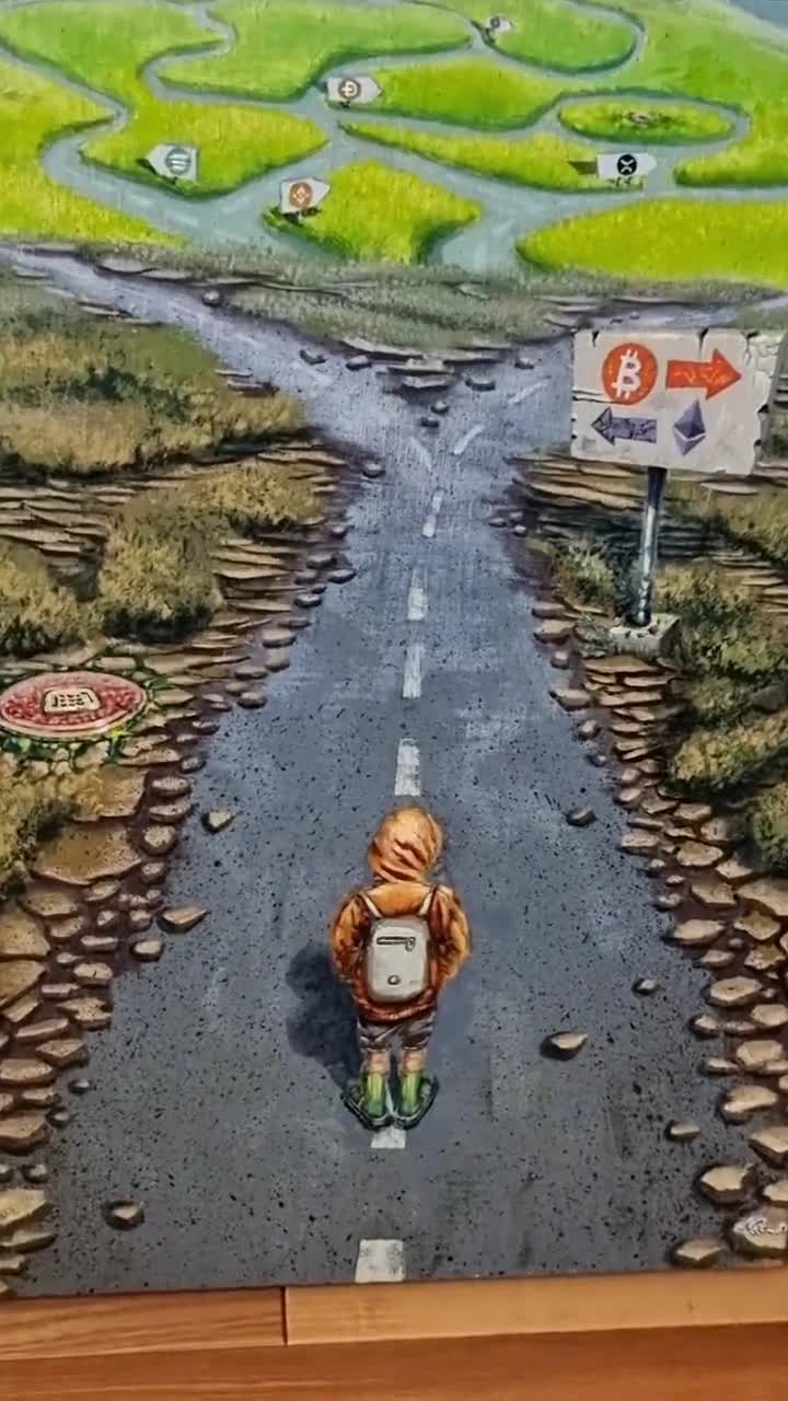 Surreal Bitcoin Painting: Acrylic Crypto Art on Canvas - Tech Wall Decor