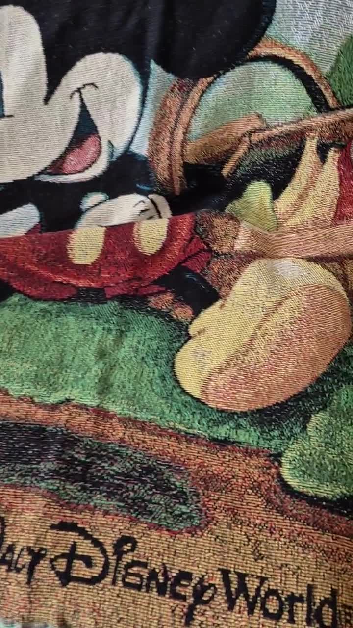 Vintage Disney Tapestry, Disney World Mickey & Minnie Mouse Picnic Woven Tapestry, cotton Throw from the 1980s video poster