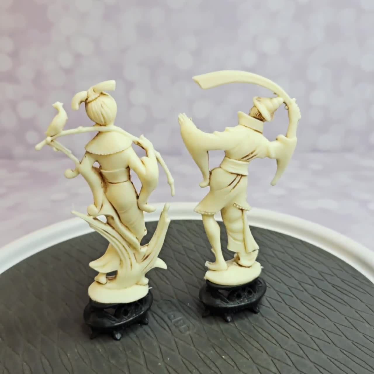 Vintage Norleans Faux Bone Asian Statues, Set of 2 - Etsy