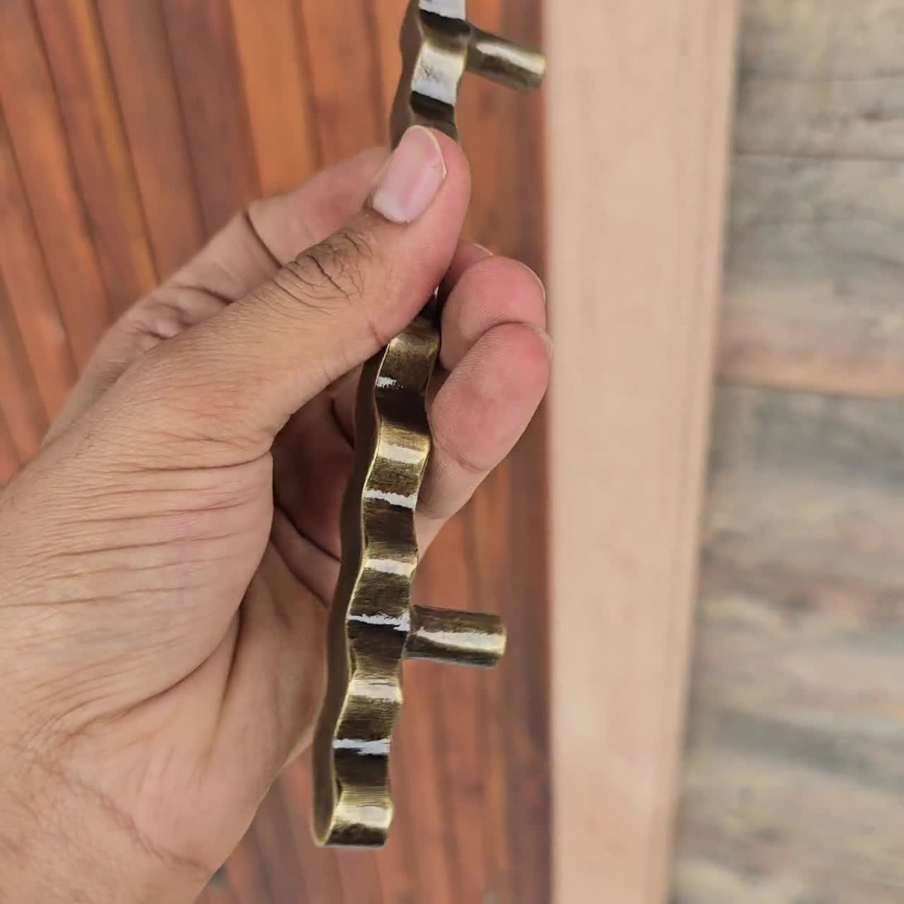 Antique Brass Wavy Iron Handle: Rustic Cabinet Pull, wardrobe hardware, kitchen handles video poster