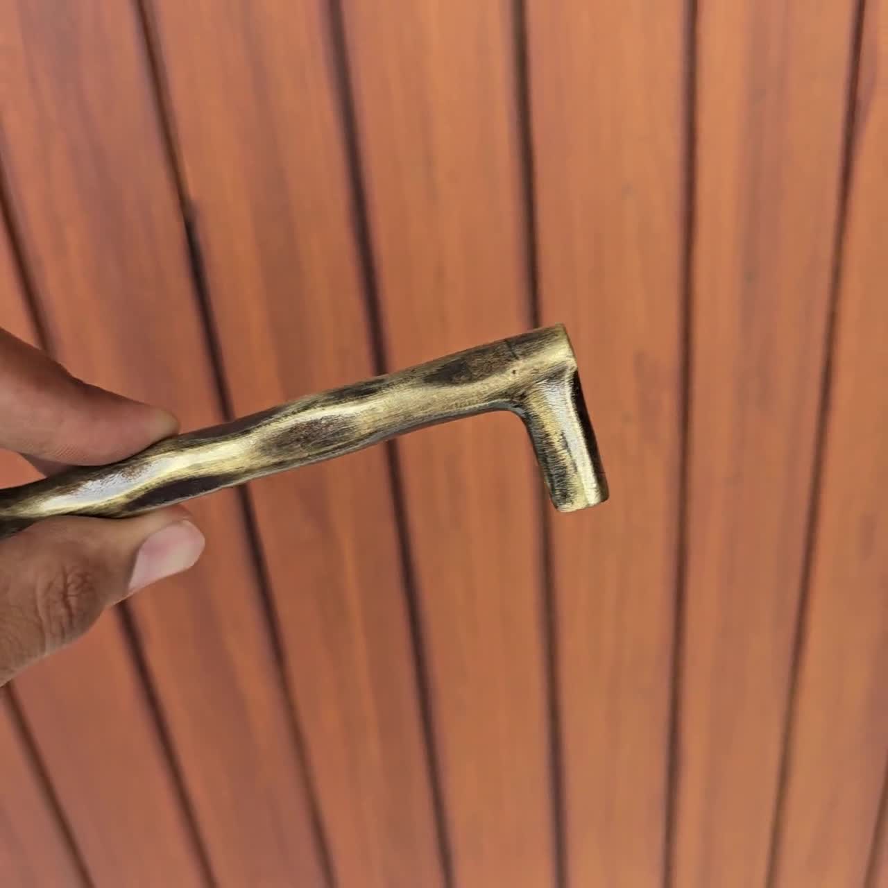 Antique Brass Iron Cabinet Handle: Wavy Drawer Pull, Rustic Kitchen Hardware video poster