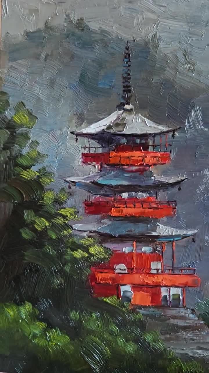 Japan Temple Oil Painting: Nachi Falls Seigantoji, Landscape Wall