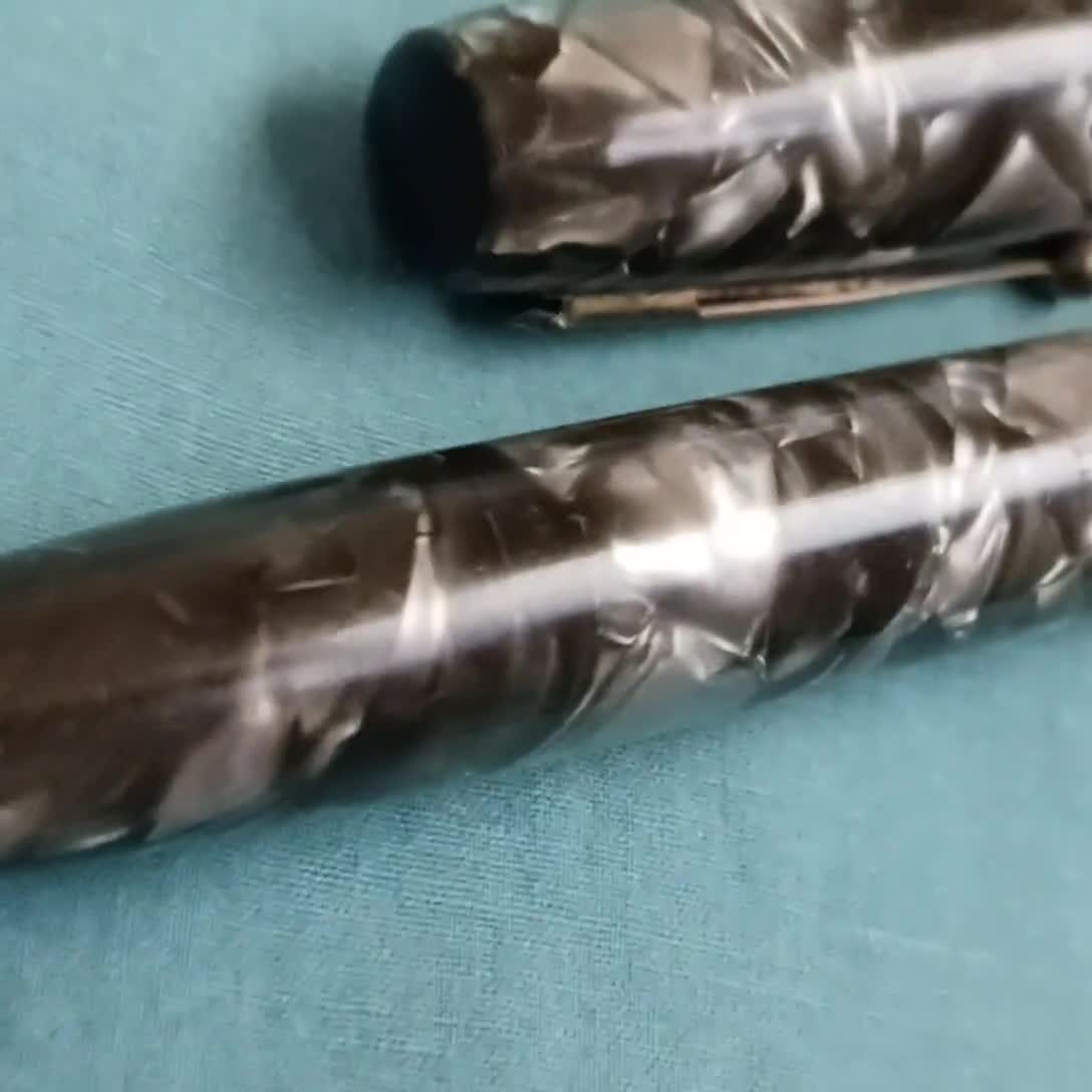 14K Gold Nib Wahl Oxford Fountain Pen 1930's Antique Silver and Black Celluloid by Eversharp 95 Years Old Lever Filler Excellent condition video poster