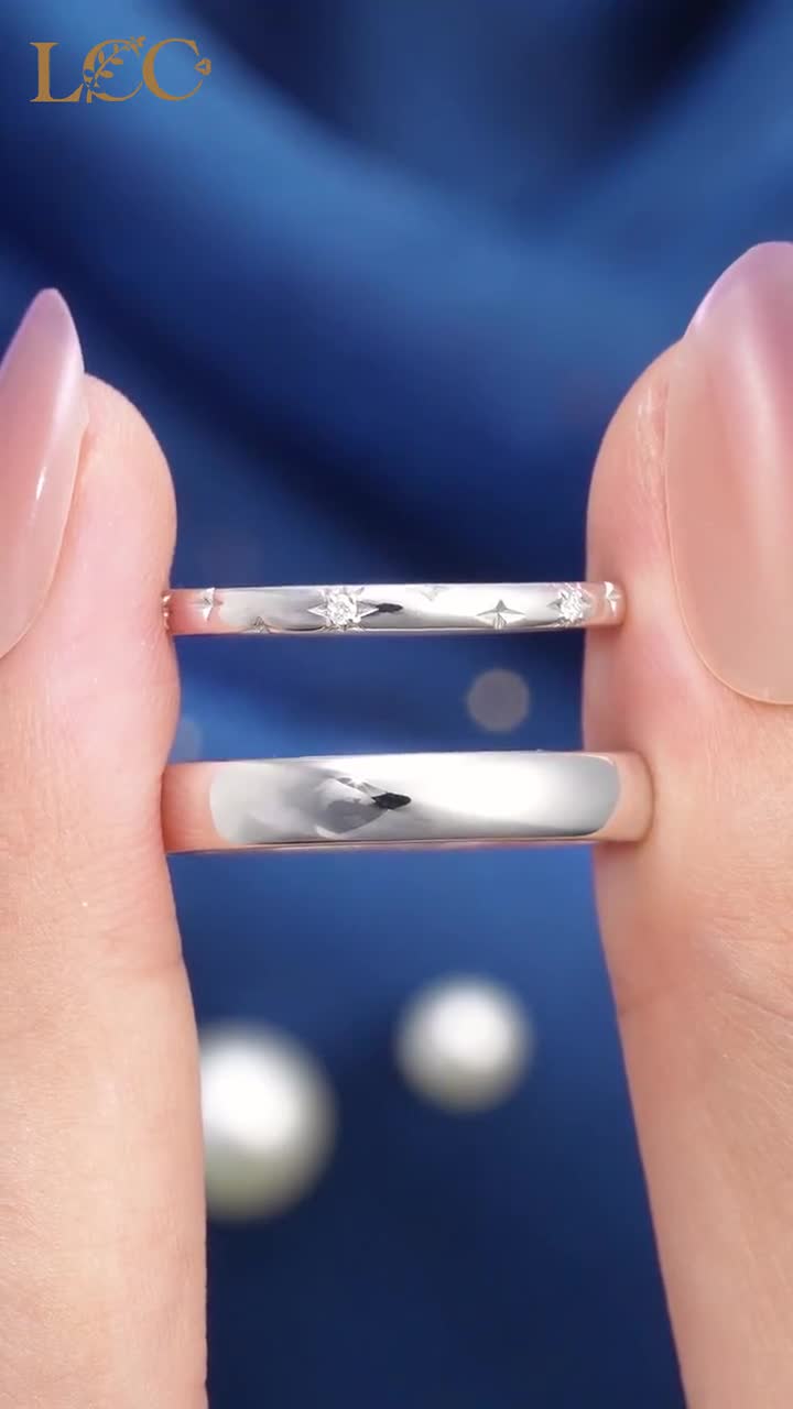 2pc Star Design Couple Rings Set for Men and Women, Diamond