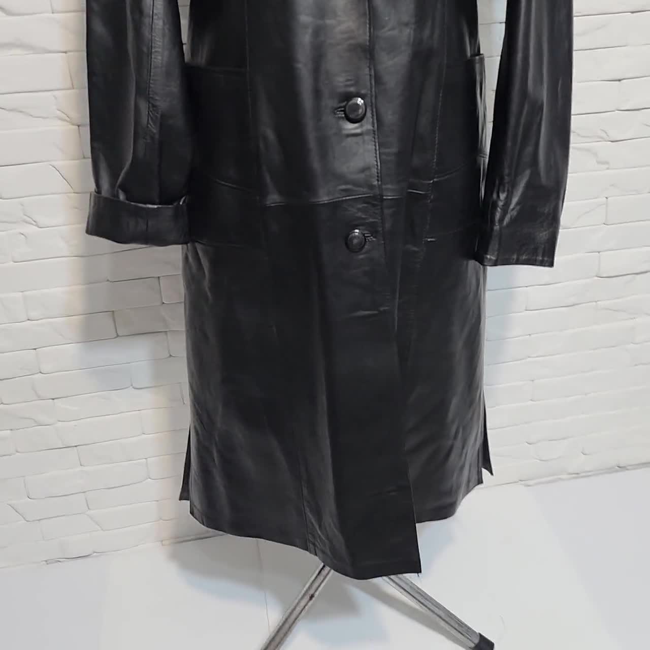 Vintage Black Leather Trench Coat - Women's Size L - Etsy Canada