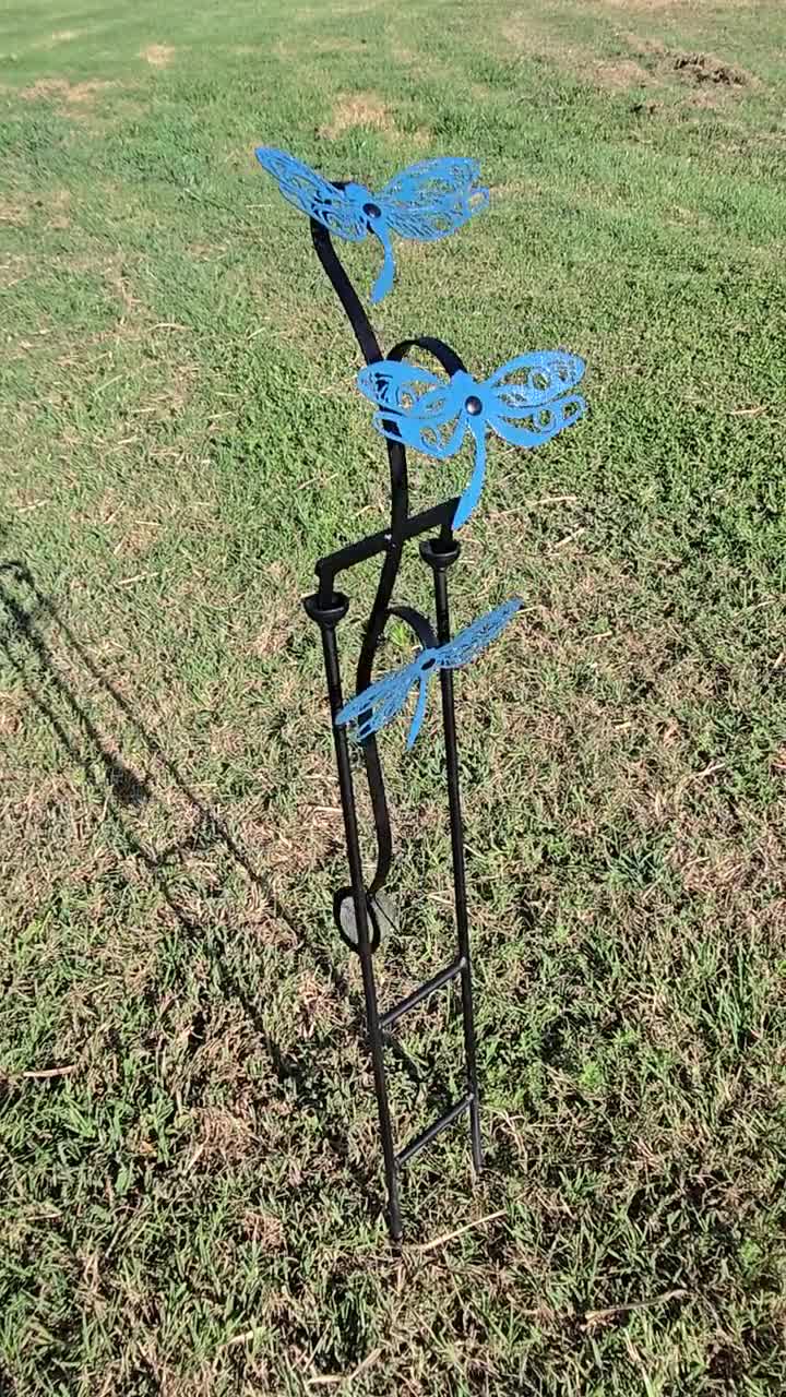 Kinetic Dragonfly Rocker Yard Art Stake – Metal Wind Spinner, Lawn