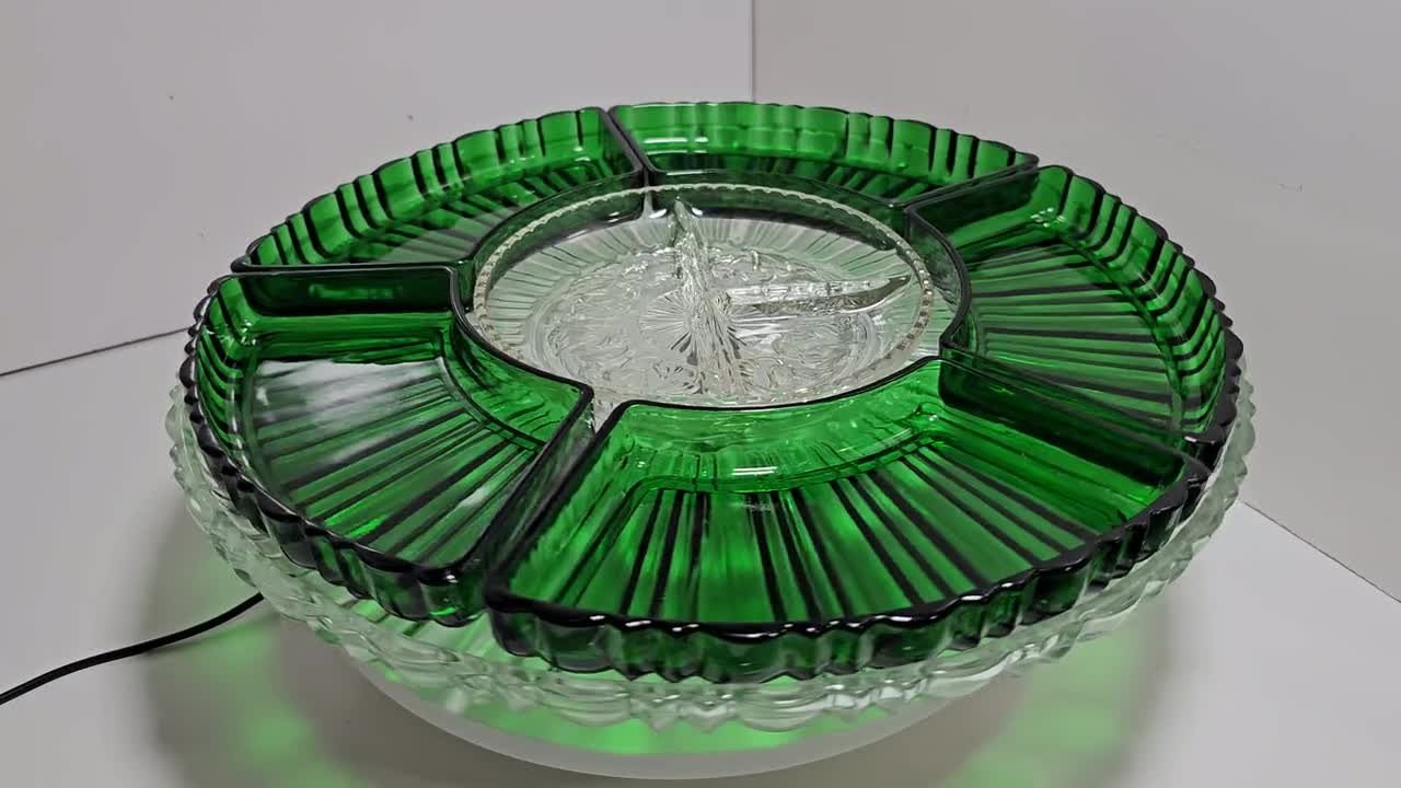 Anchor Hocking Old Café Green Glass Lazy Susan Vintage 5-piece