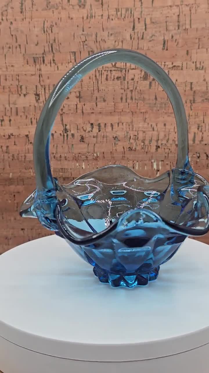 Vintage Fenton Valencia Twilight Blue Basket: UV Reactive