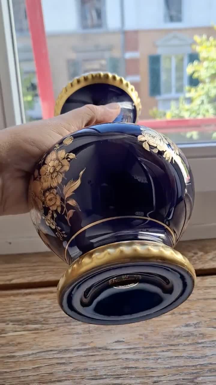 Vintage Echt Cobalt Porсellan Vase Bareuther Waldsassen Gilding 22