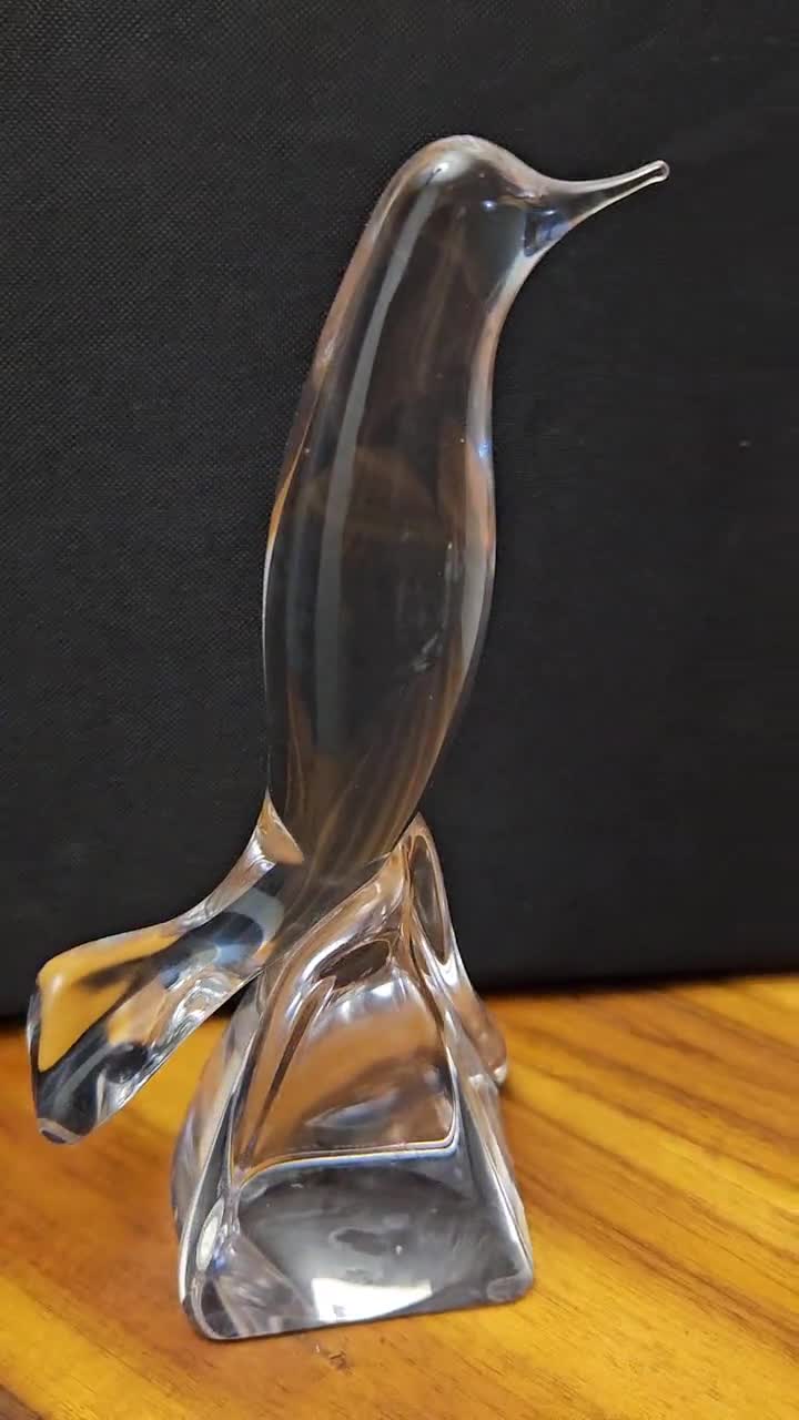 RARE 1950's Daum France Crystal Glass Bird Perched on Rock