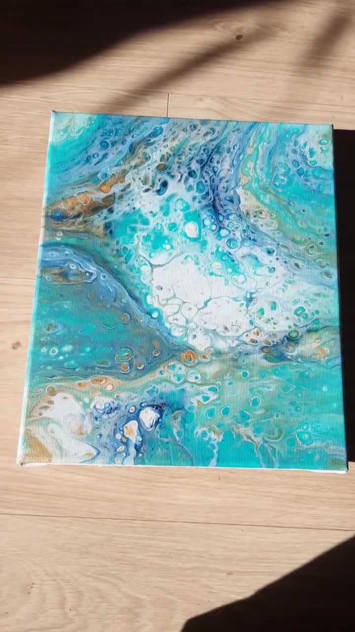 抽象画 ターコイズ、ゴールド、ホワイト - Etsy 日本