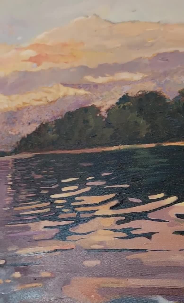 オリジナルの湖畔の油絵、静かな風景画 - Etsy 日本