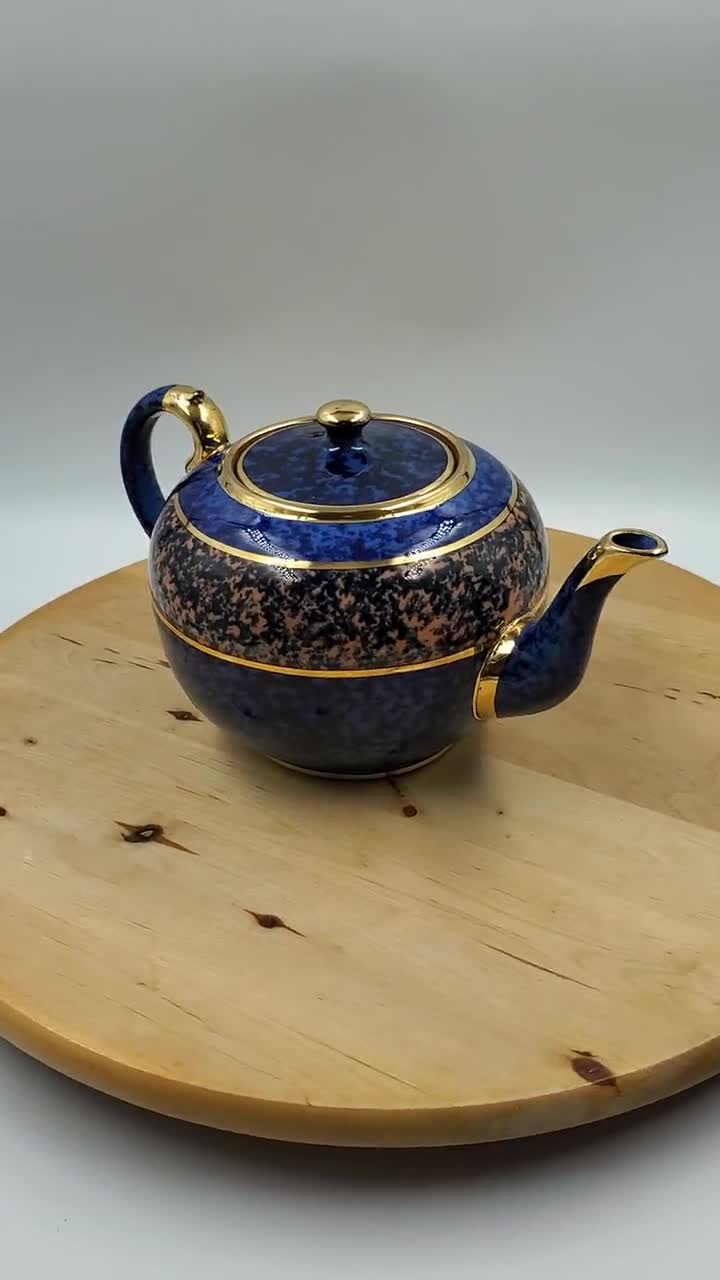 Vintage Brown Betty Mottled Cobalt Blue Teapot With Gold Trim - Etsy