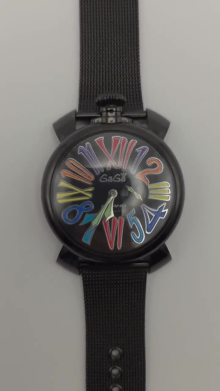 Gaga Milano Manuale 46mm: Black PVD Watch With Multicolor Dial
