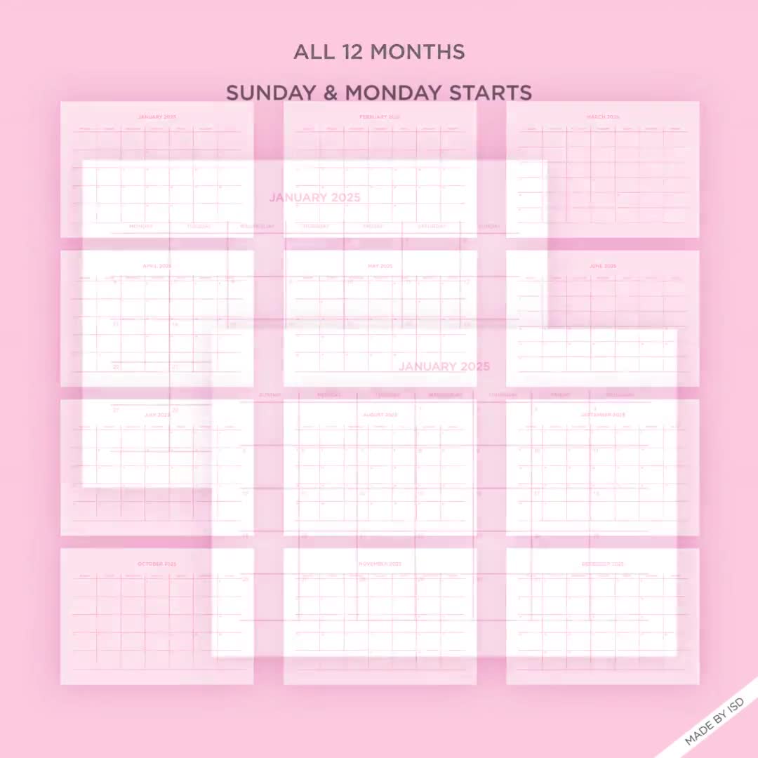 2025-pink-monthly-calendar-template-printable-instant-digital-download-sunday-monday-start-a4-letter-size-minimalist-planner-etsy