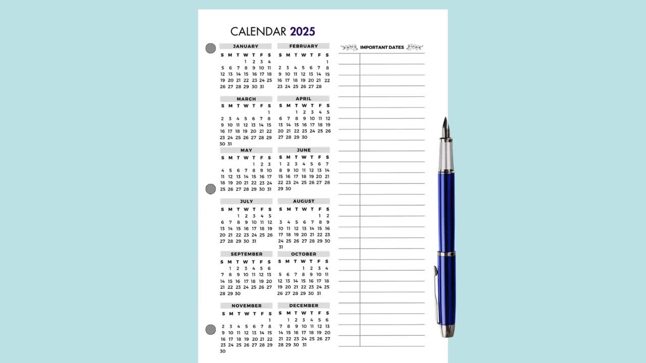 2025-yearly-calendar-with-important-dates-2025-year-planner-2025-year-at-a-glance-12-month-calendar-a5-planner-inserts-a5-journal-page-etsy