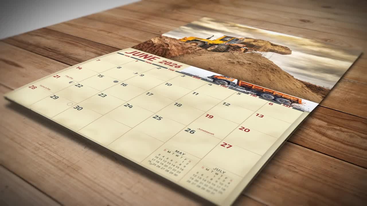2026 Earth Movers Wall Calendar 16-month X-large Size 14x22, Big