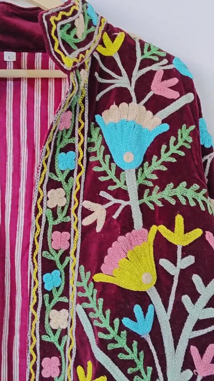 手作りのベルベットスザニ刺繍ジャケット、スザニジャケット、冬用