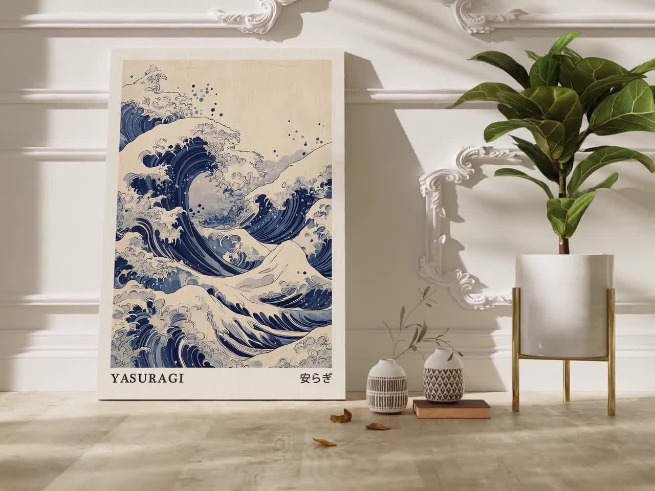 Japanese Wave Art Canvas – Yasuragi Tranquility Print With Blue