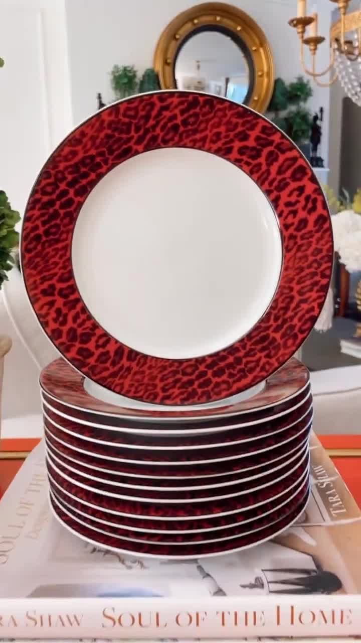 Vintage Neiman Marcus Red Peacock China Dinnerware - 14 Piece Set