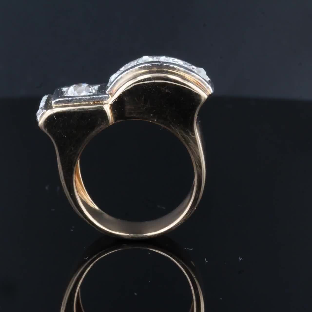 French Diamond Gold Tank Ring - Etsy