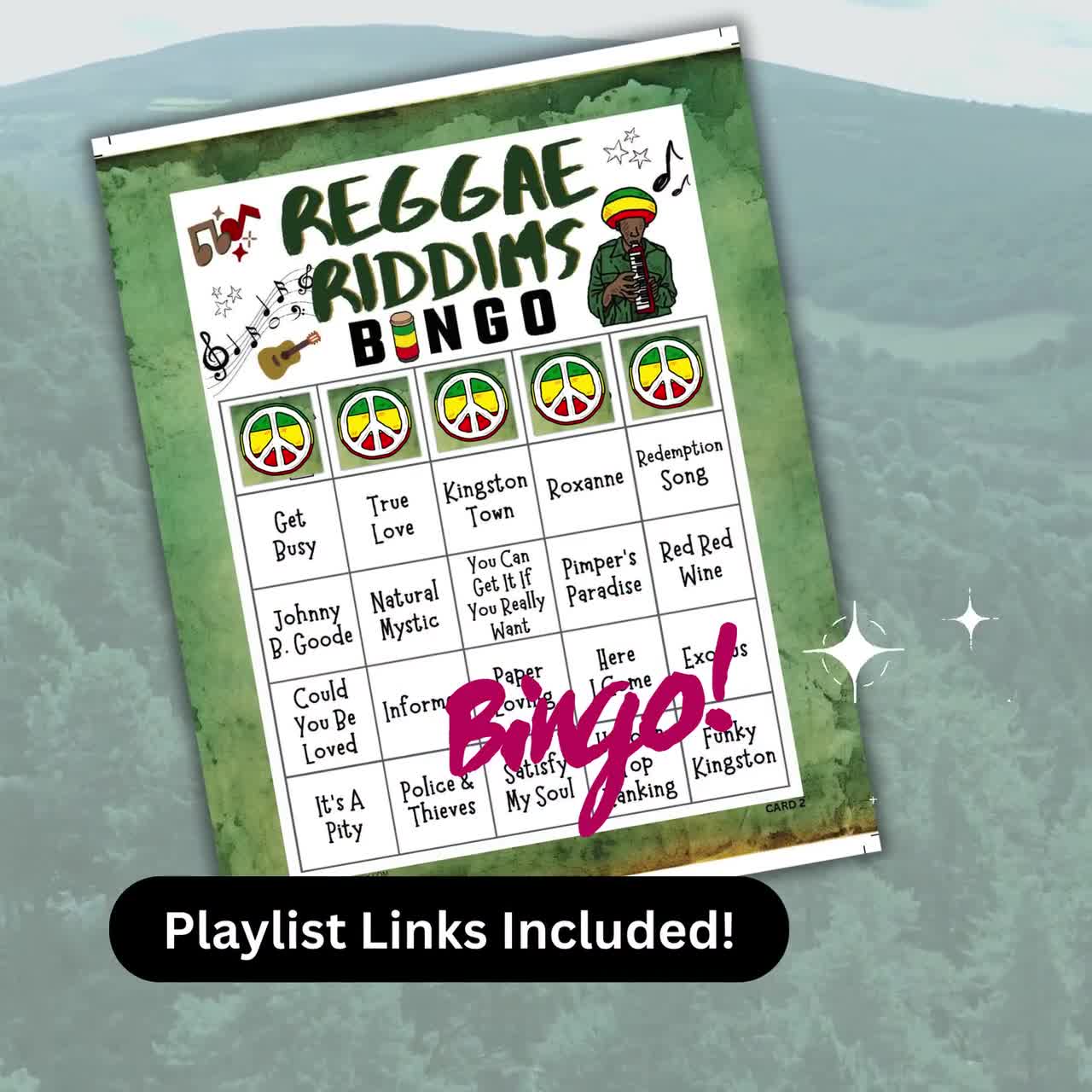 Reggae Songs Bingo 20 Cards, Groove Party Music Bingo with Playlist, Chill Gathering Activity, Throwback Theme Game, Summer Beach Tune Bingo video poster