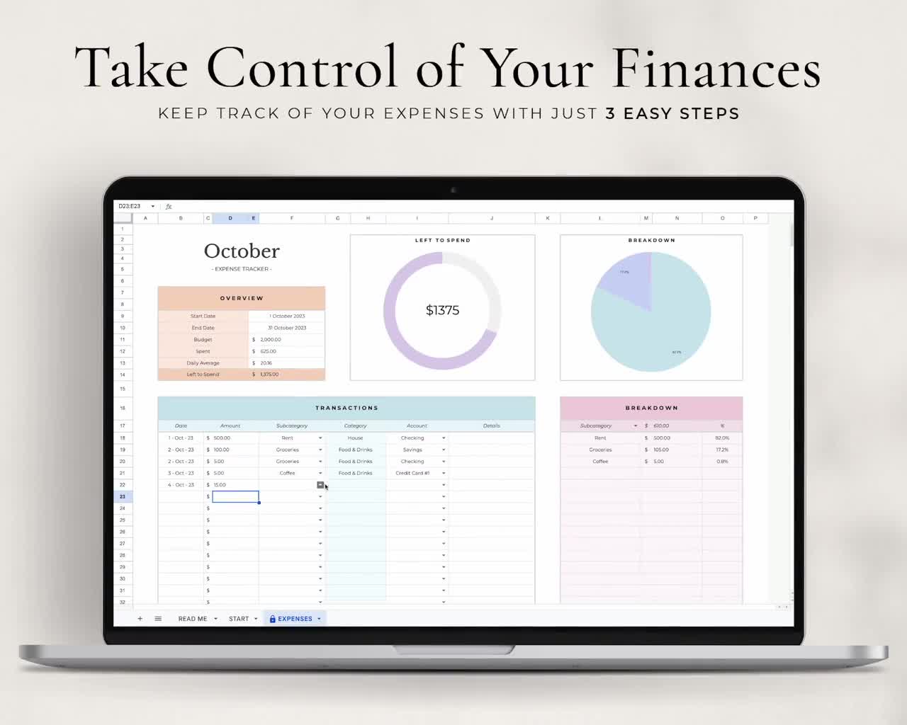 Expense Tracker Spreadsheet for Google Sheets, Expense Tracker Template,  Personal Finance Planner, Spending Tracker, Budget Spreadsheet