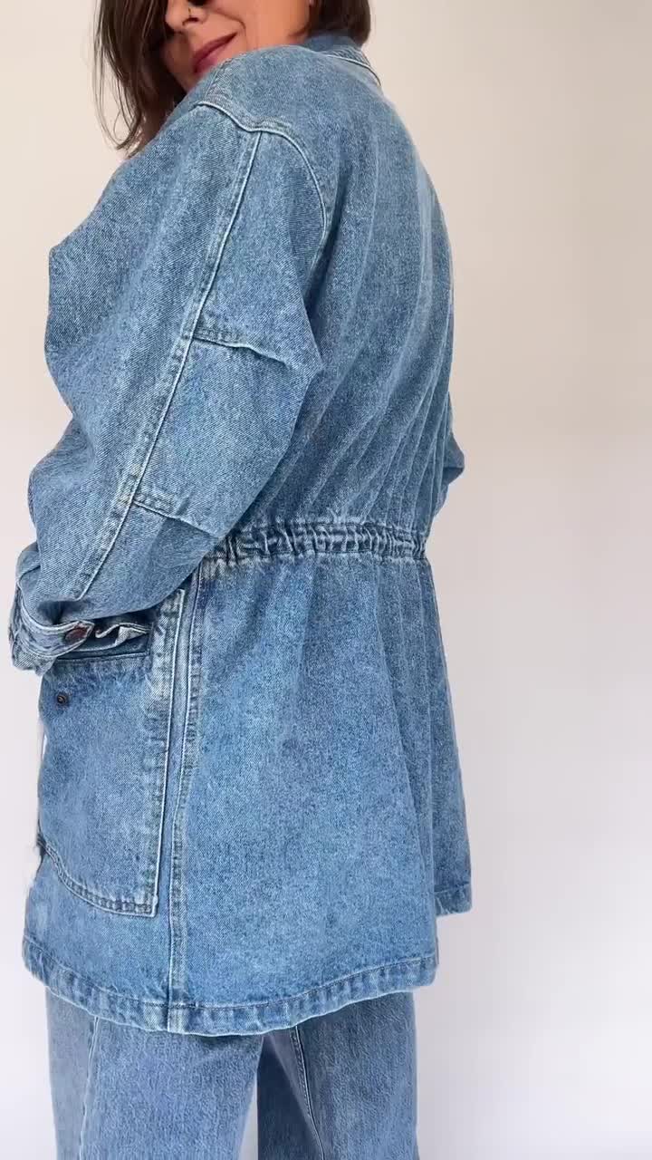 Women's Denim Jacket With Patches Long Custom Jean Jacket Multi