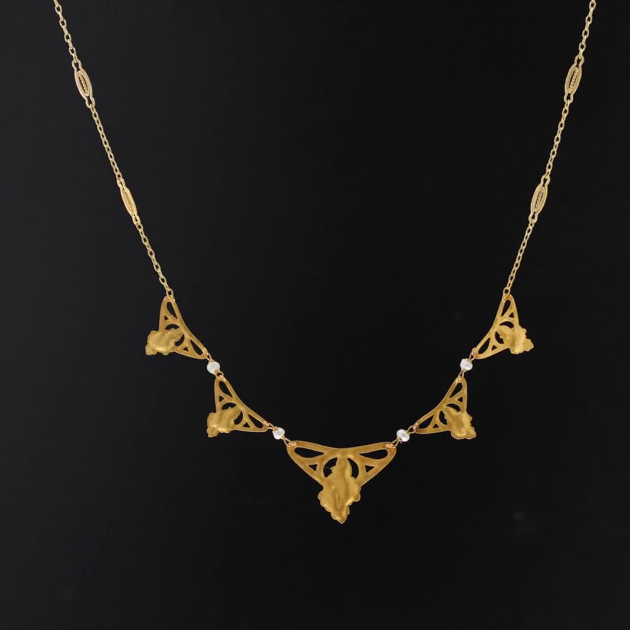Collier Draperie Art Nouveau En Or 18k Ancien Avec Diamants - Occasion