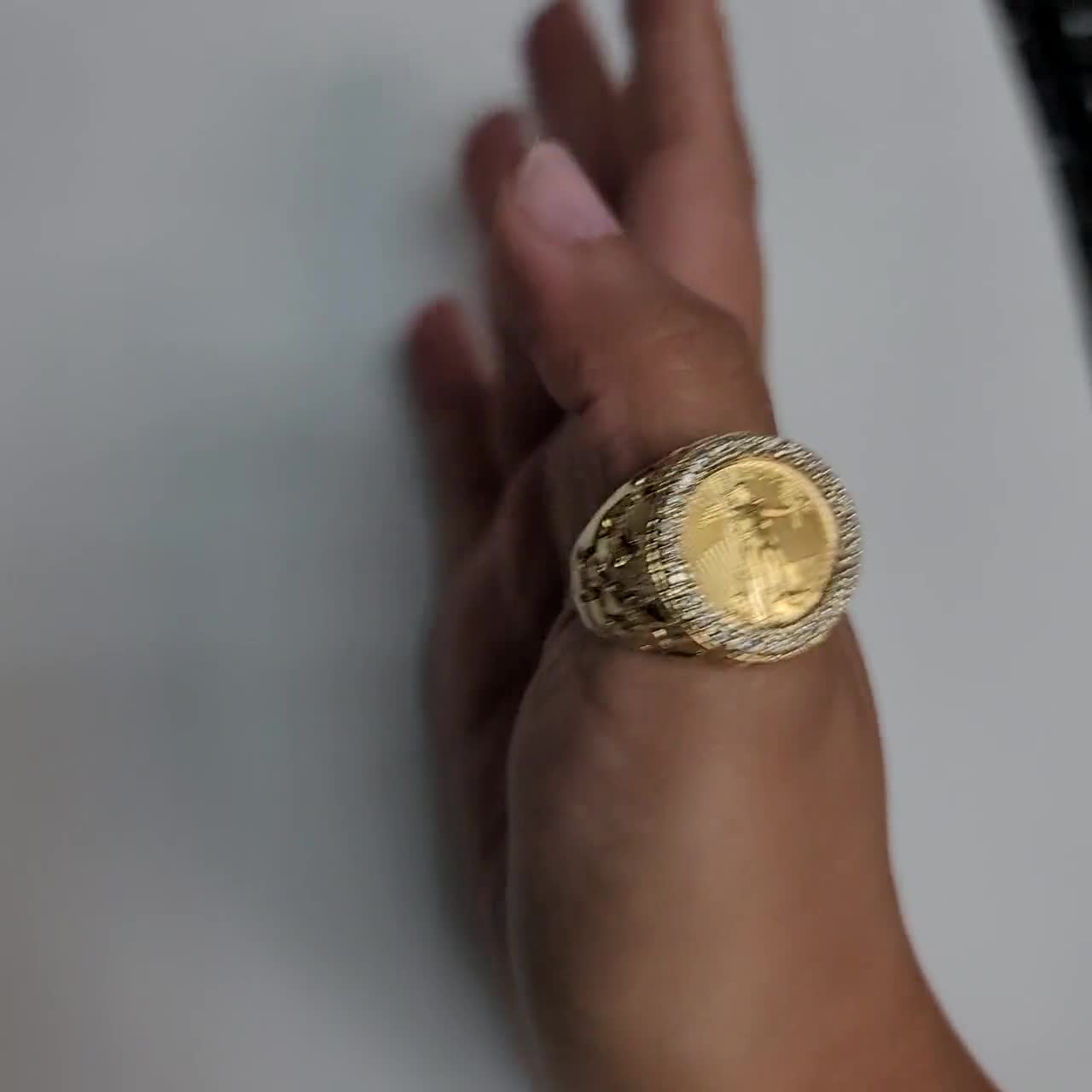 Krugerrand South African Diamond Coin Ring With Nugget Band