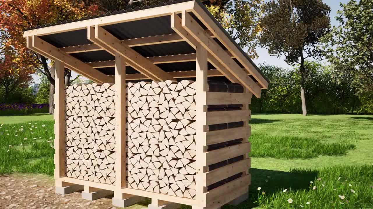 薪小屋の設計図 4 x 8 フィート - DIY 1 コード薪小屋 - Etsy 日本