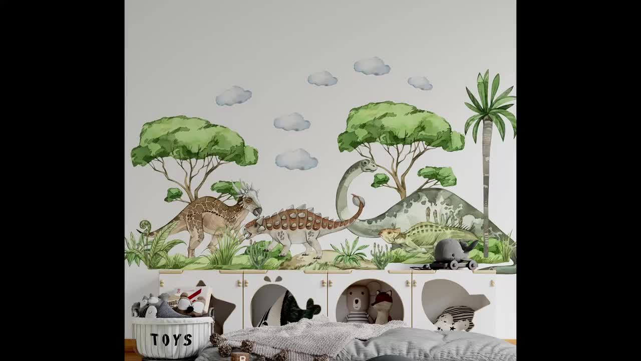Un Ensemble D'autocollants Mignons De Dinosaures Pour Décorer La Chambre D' enfant De L'ère Mésozoïque Pour Les Enfants