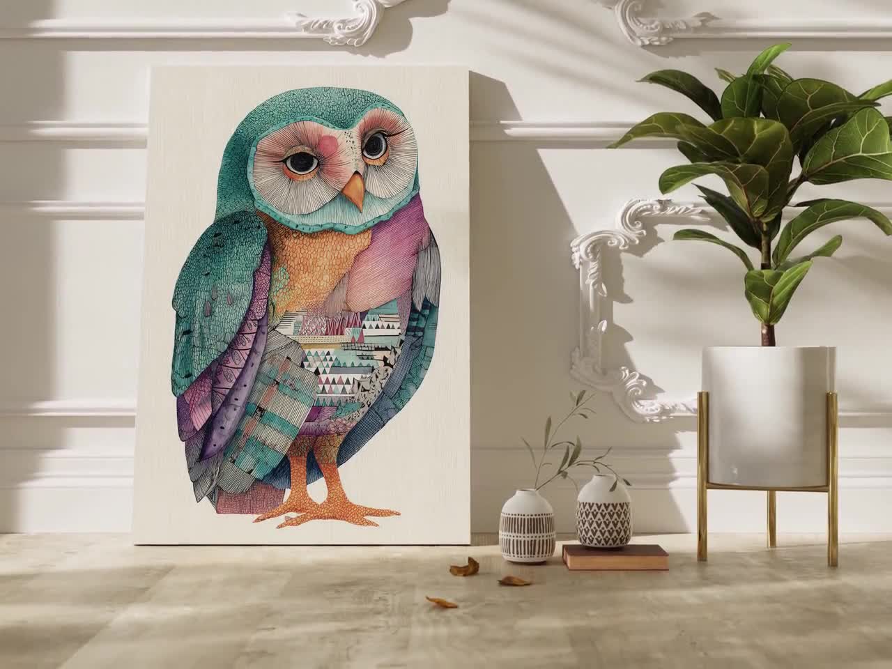 複雑な幾何学模様のカラフルなフクロウのイラスト - Etsy 日本