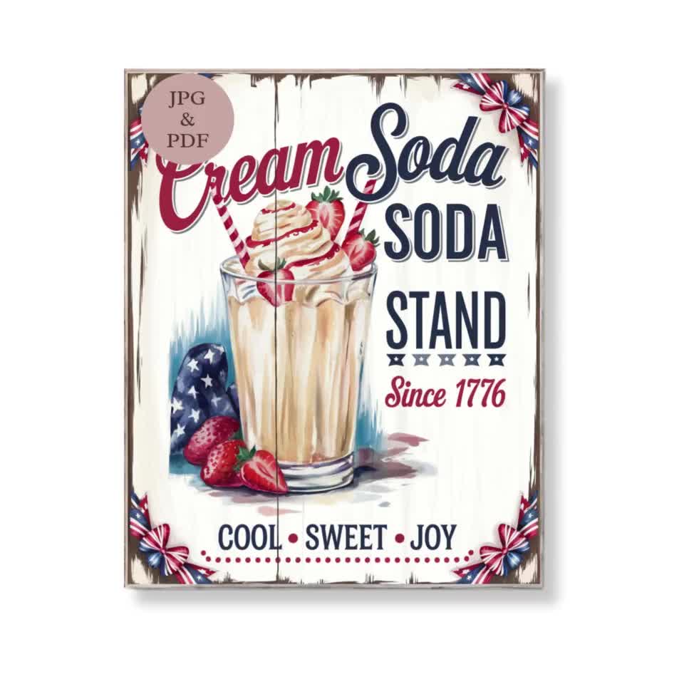 Cream soda ポスター Cream Soda Stand Sign: Patriotic Vintage Kitchen Decor (digital