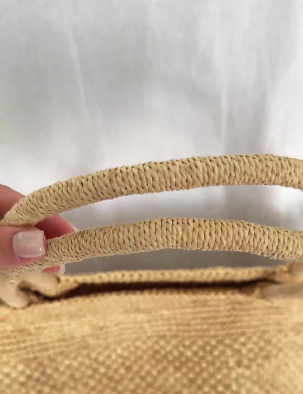 Raffia Tote Bag, Women's Raffia Woven Shoulder Bags, Handmade Straw Bag, Vacation Beach Tote Bag video poster