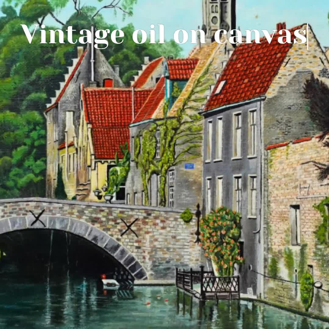 Vintage Oil painting of a canal store signed Brugge?