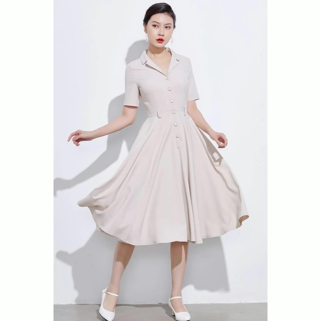 Follure Summer Dresses Women's 1950S Retro Dress Short Sleeve Vintage Swing  Dress 