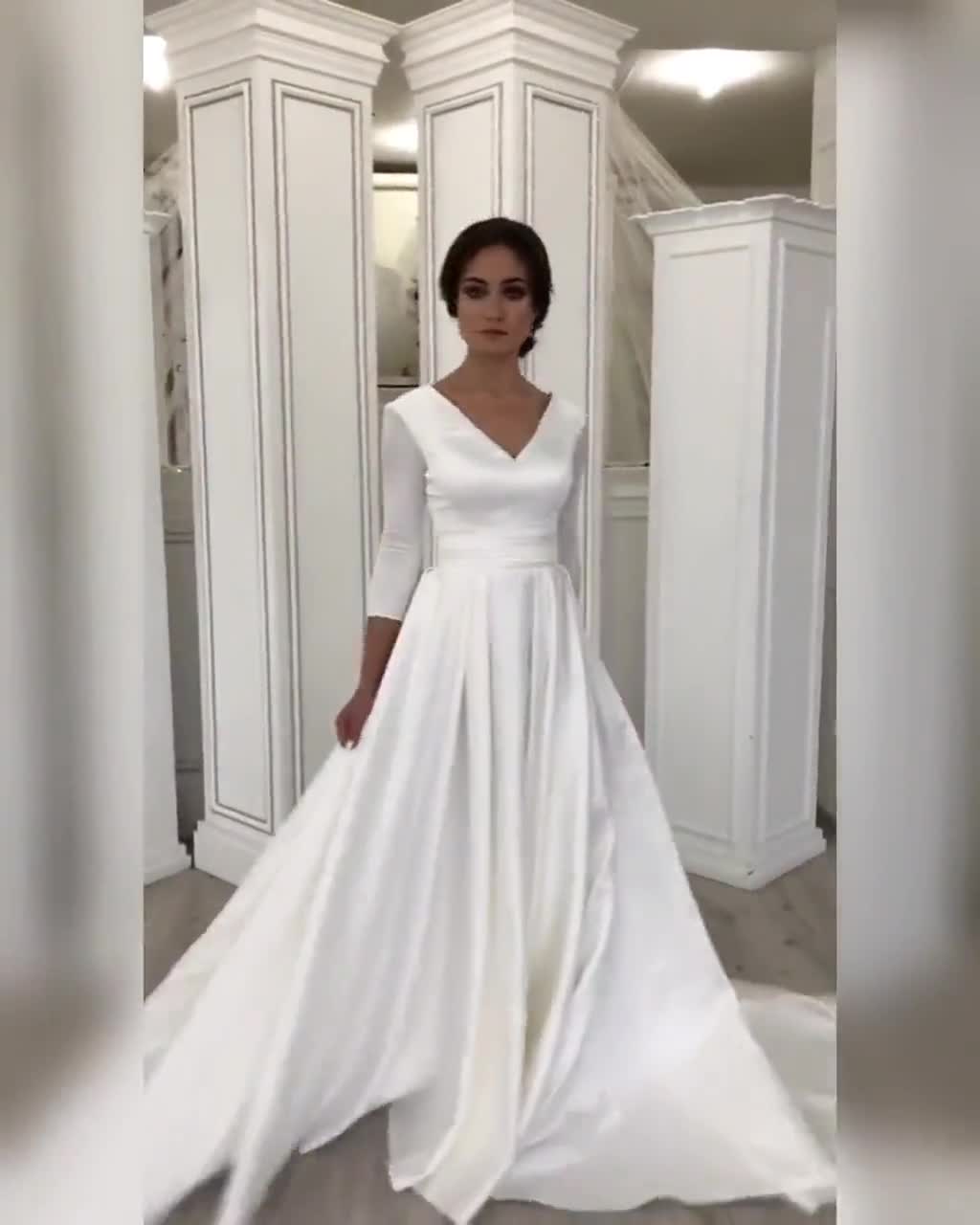 Elegant Wedding Dress,a-line Wedding Dress, Satin Long Sleeves