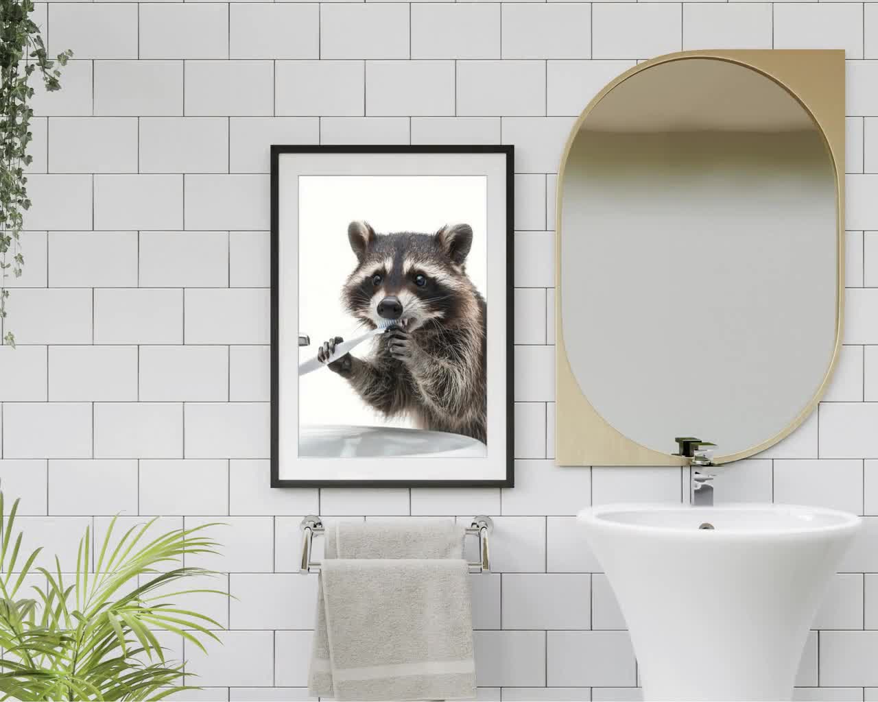 Divertente poster su tela con procione, decorazione per