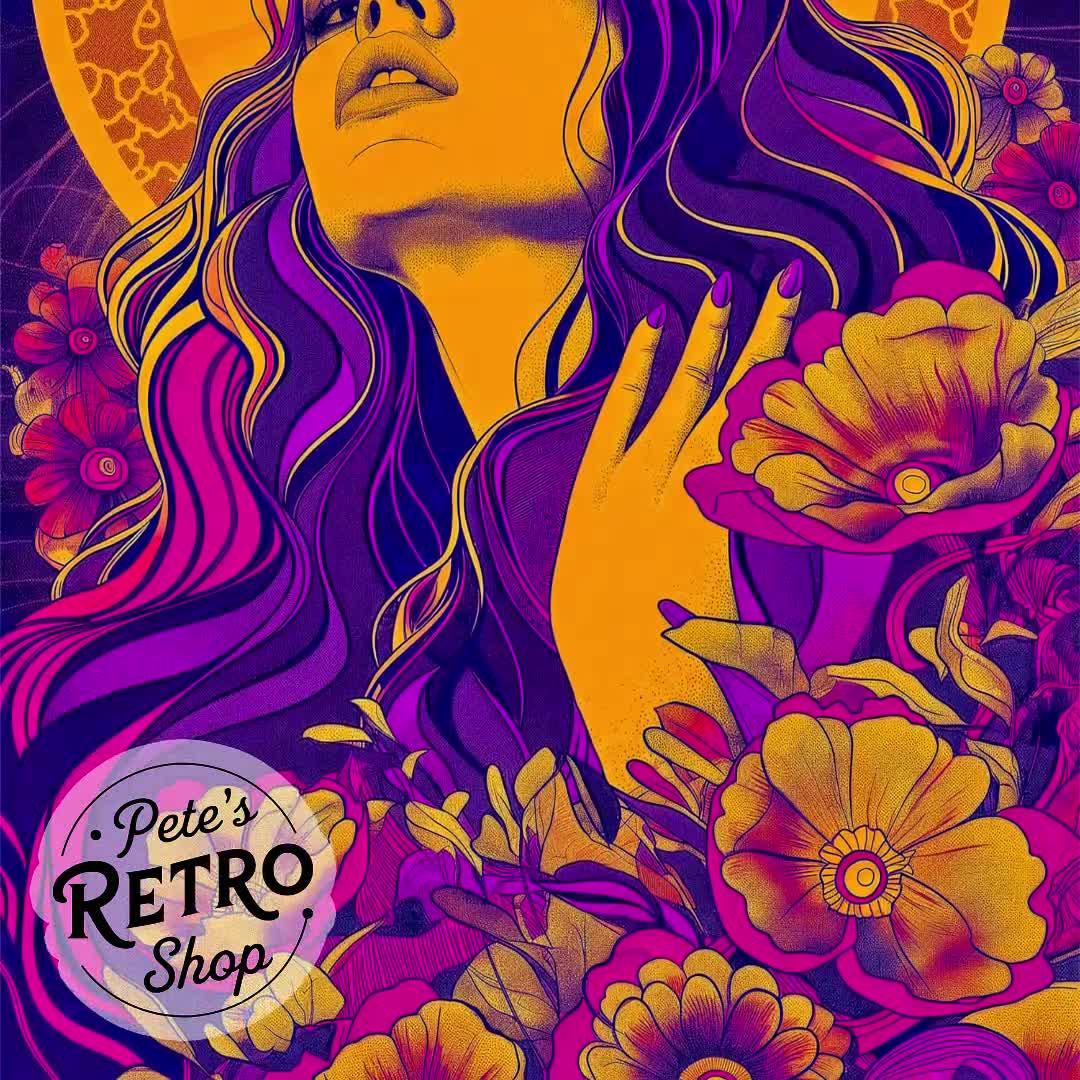 Psychedelic Hippy Girl Poster or Canvas. Vibrant Colorful 1960s