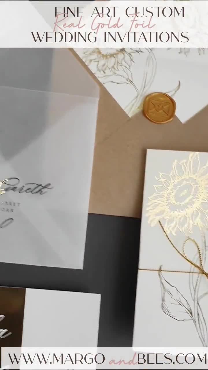 Elegant Gold Foil Sunflower Wedding Invitations Elegant & Romantic